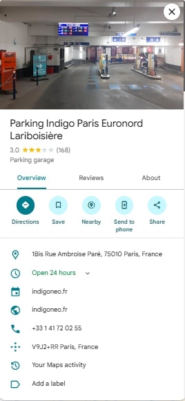 Parking Indigo Paris Euronord Lariboisiere