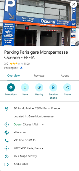 Parking Paris gare Montparnasse Oceane EFFIA