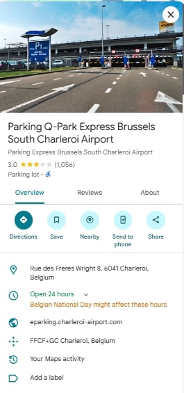 Parking Q Park Express Brussels South Charleroi Airport