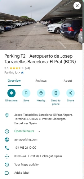 Parking T2 Aeropuerto de Josep Tarradellas Barcelona El Prat BCN