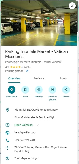 Parking Trionfale Market Vatican Museums