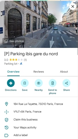 Parking ibis gare du nord