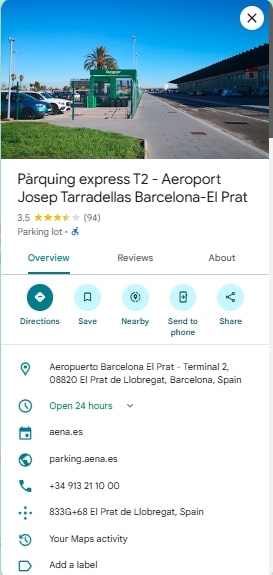Parquing express T2 Aeroport Josep Tarradellas Barcelona El Prat