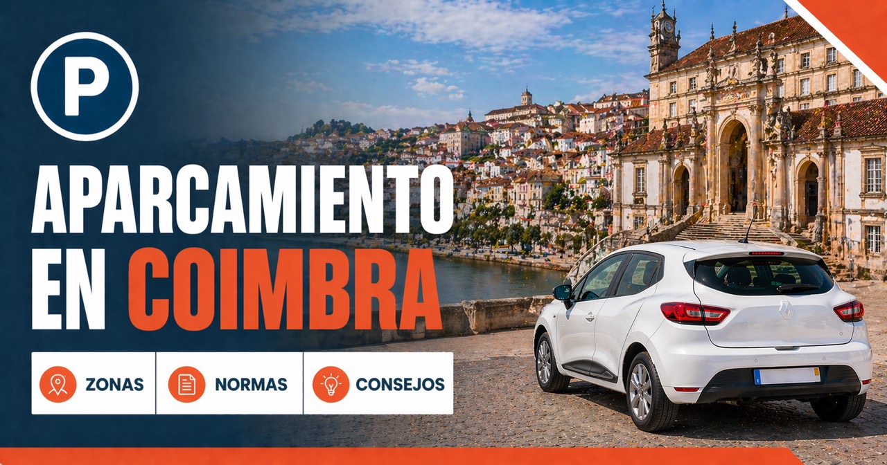 Aparcamiento en Coímbra — Biblioteca Joanina con río Mondego y tejados medievales