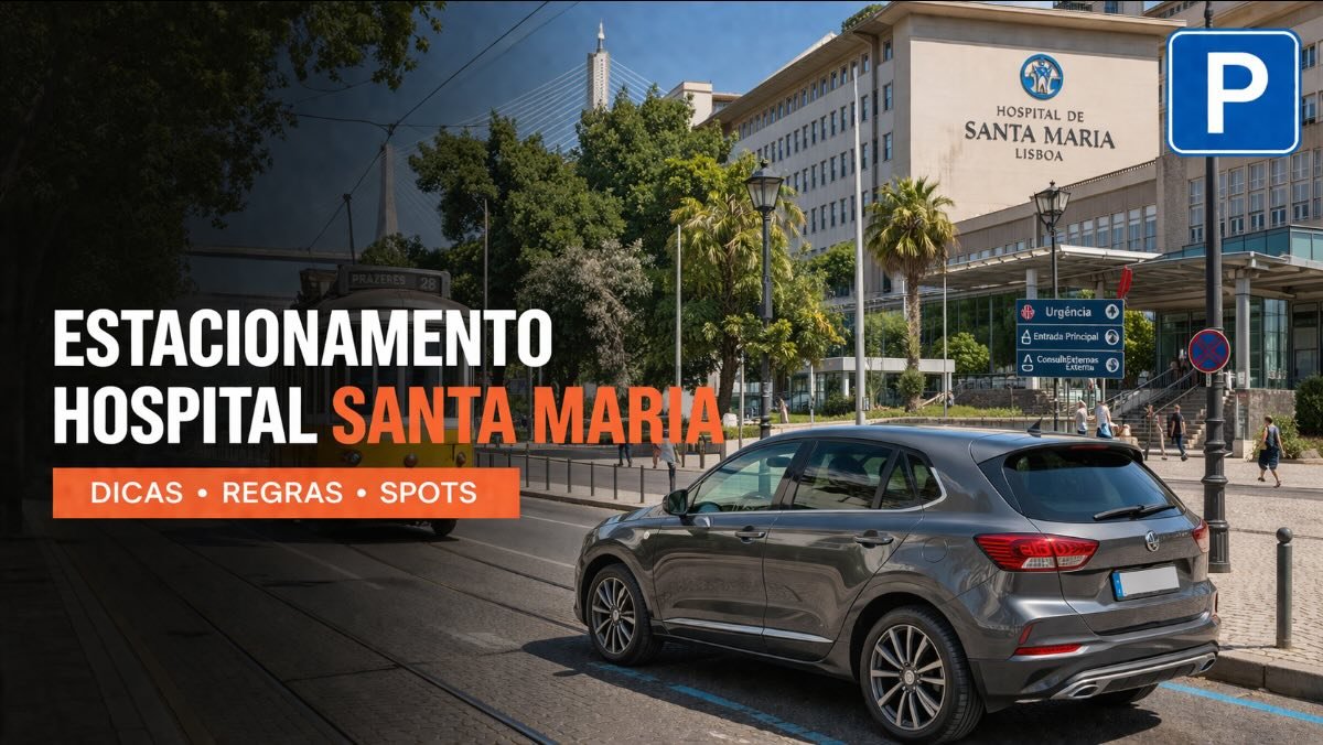 Estacionamento no Hospital Santa Maria – vista do hospital com carro