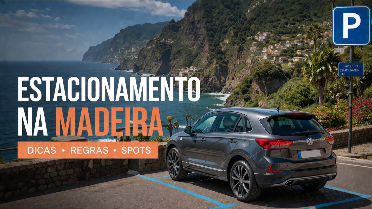 Estacionamento na Madeira – vista da ilha com carro de aluguer