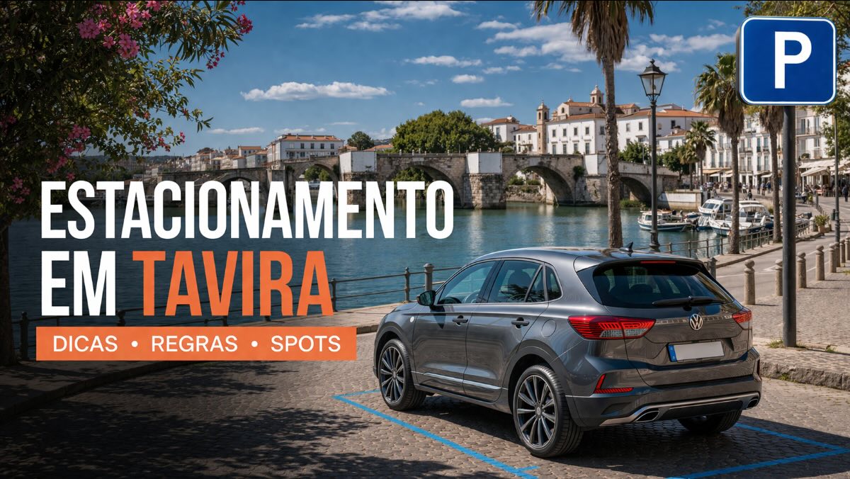 Estacionamento em Tavira – vista da cidade com carro de aluguer