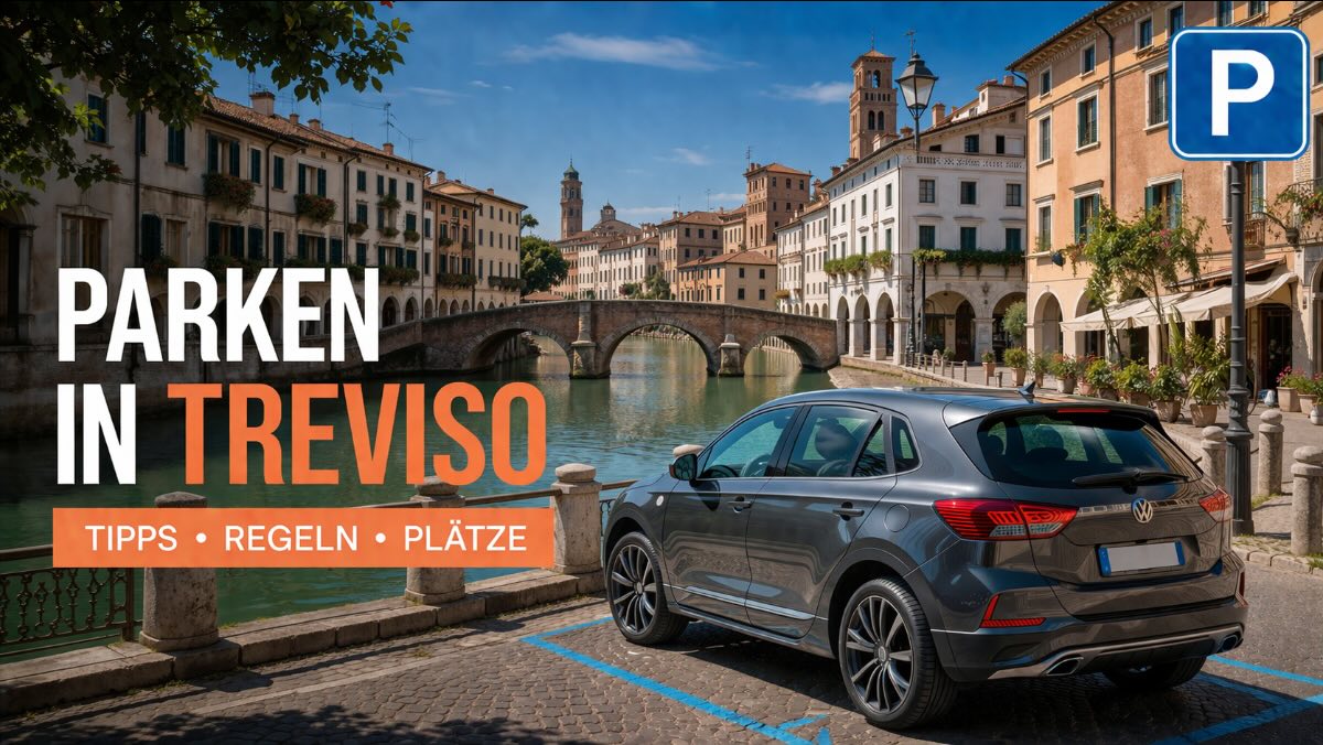 Parken in Treviso – Stadtansicht mit Mietwagen