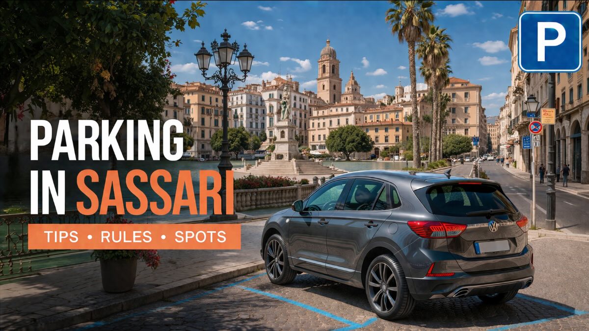 Parking in Sassari – city view with rental car