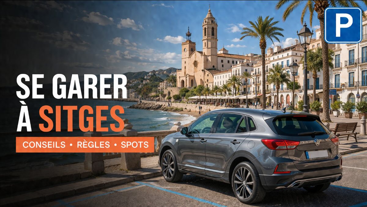 Stationnement à Sitges – vue de la ville avec voiture de location