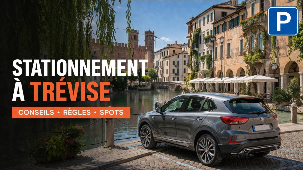 Stationnement à Trévise – vue de la ville avec voiture de location