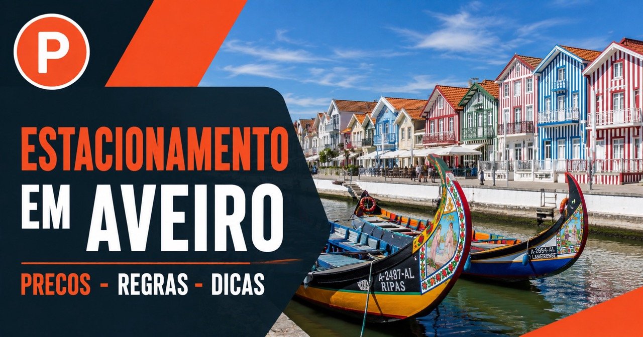 Estacionamento em Aveiro — barcos moliceiros no canal com sinal P azul de estacionamento