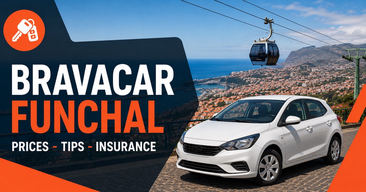 Bravacar Funchal — Madeira cable car overlooking Funchal with white rental car
