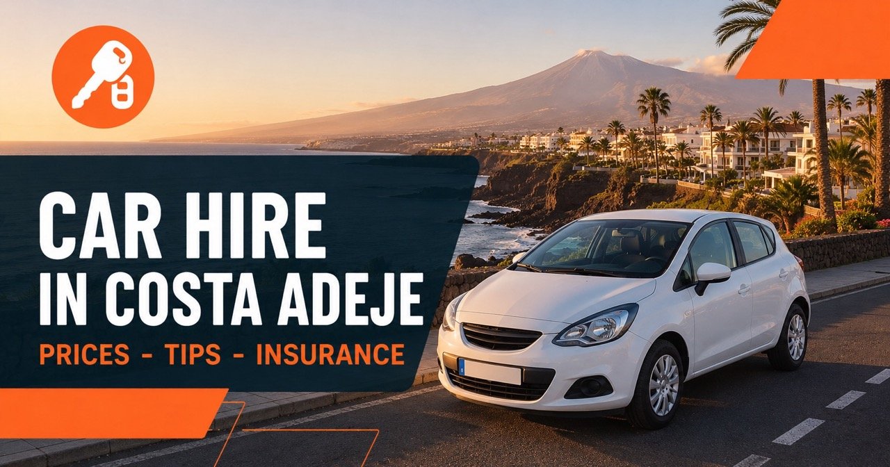 Car hire in Costa Adeje — Tenerife coastline with white compact car