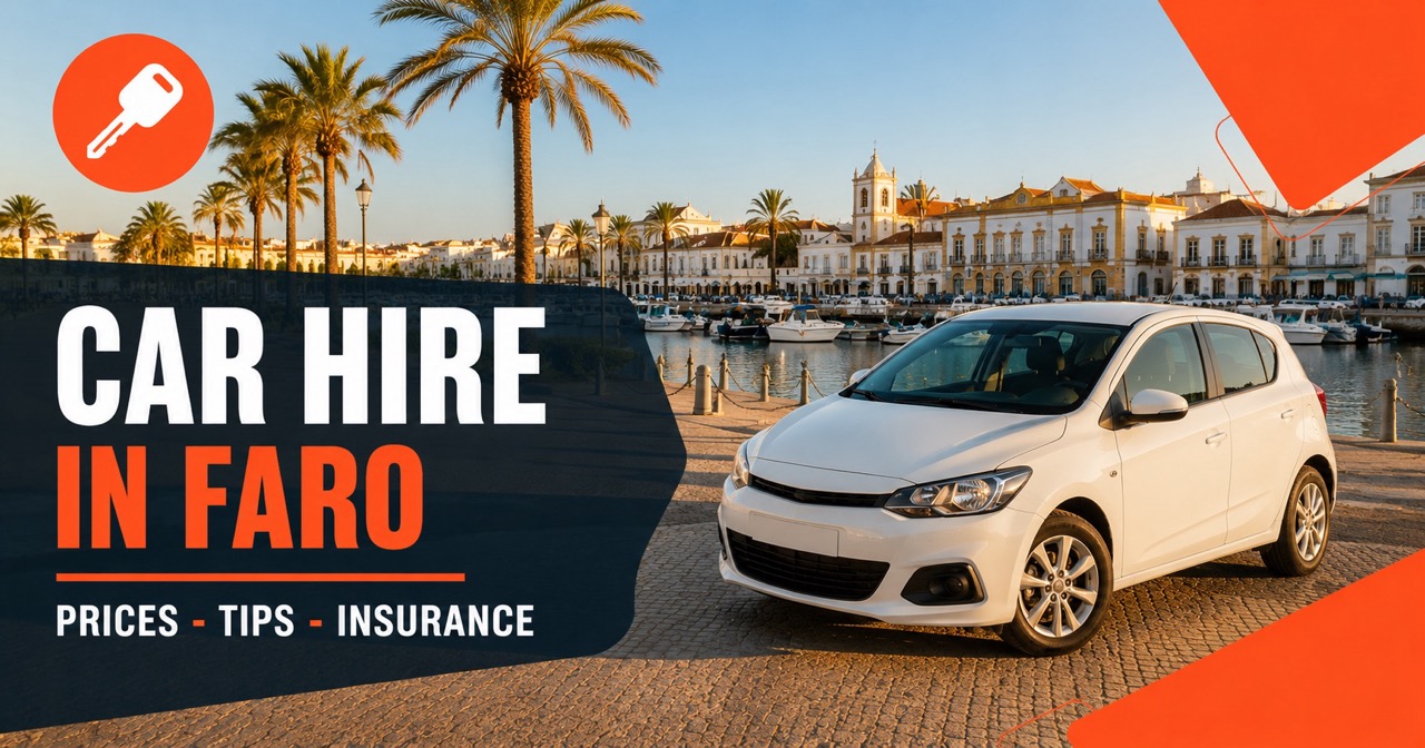 guerin faro en Large Guerin Faro — Algarve marina with palm trees and rental car