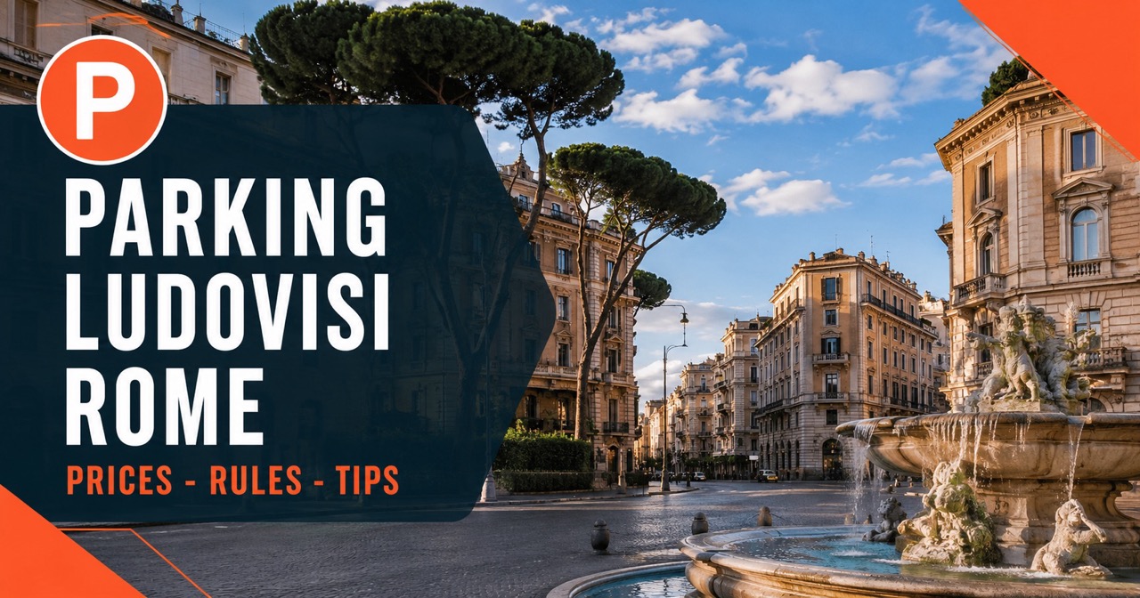 Parking in Ludovisi Rome — elegant Via Veneto with blue P parking sign