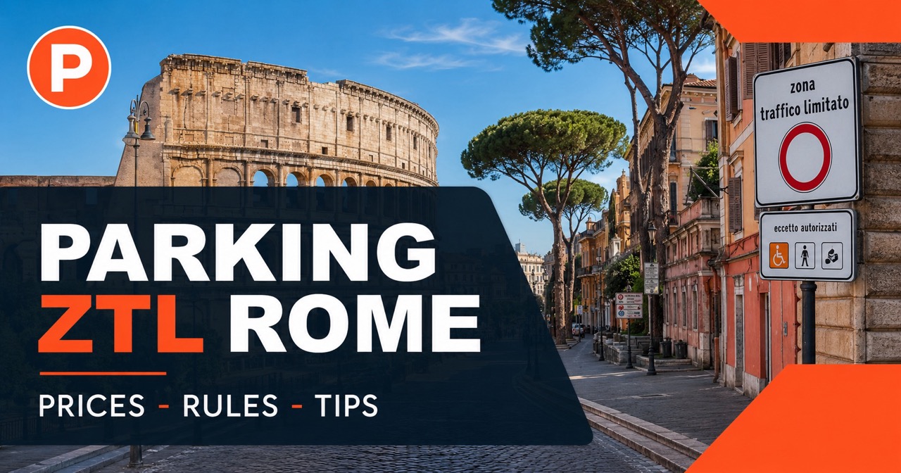 Parking in ZTL Rome — Colosseum and historic center with ZTL restricted-zone signs