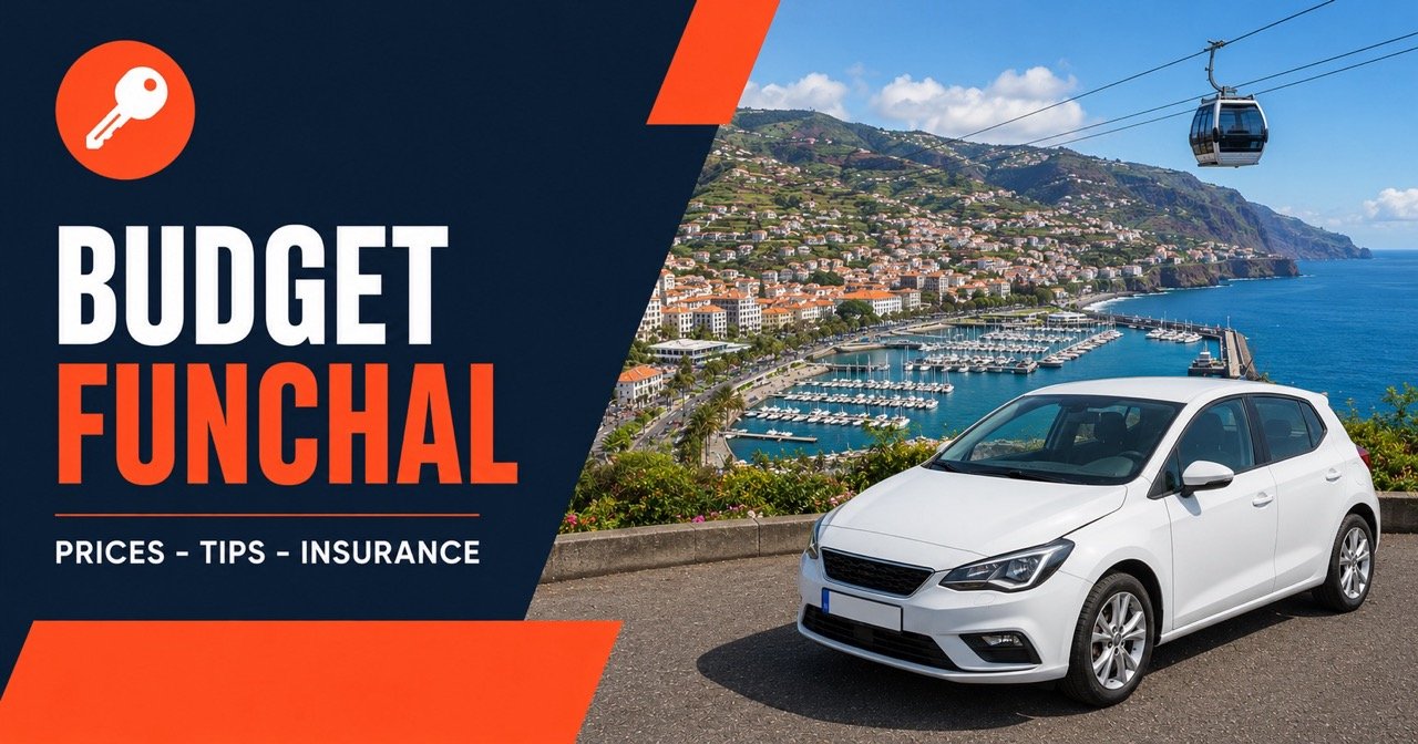 BUDGET FUNCHAL — Funchal Madeira, white car and orange car-key icon