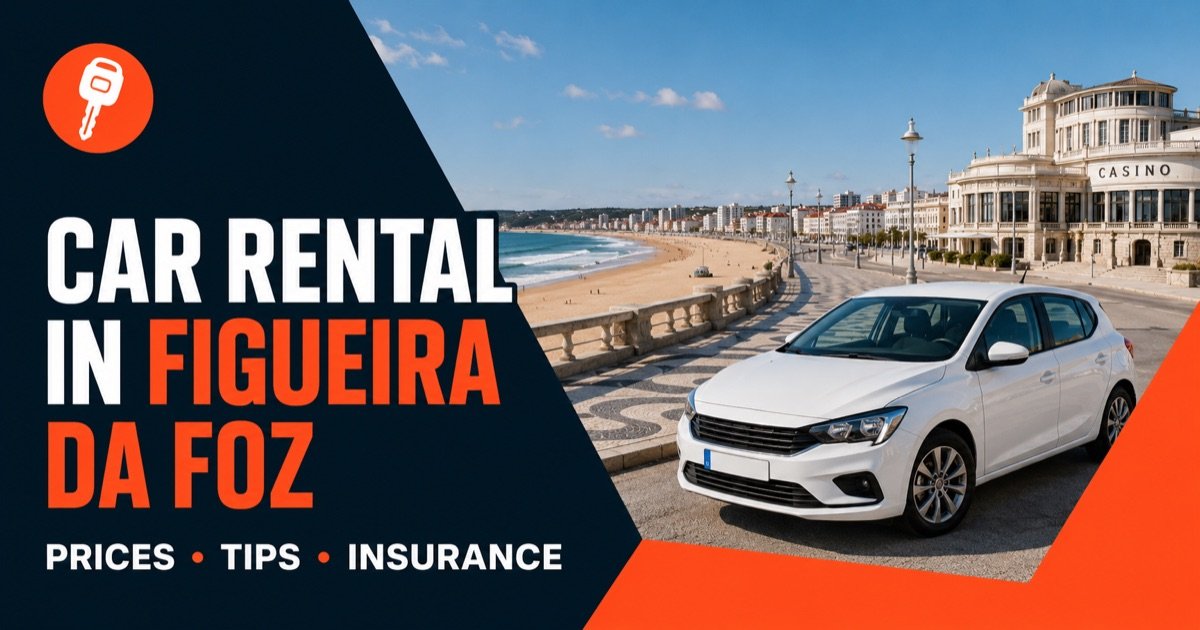 Car Rental In Figueira Da Foz - local scene with a white rental car and an orange car-key icon