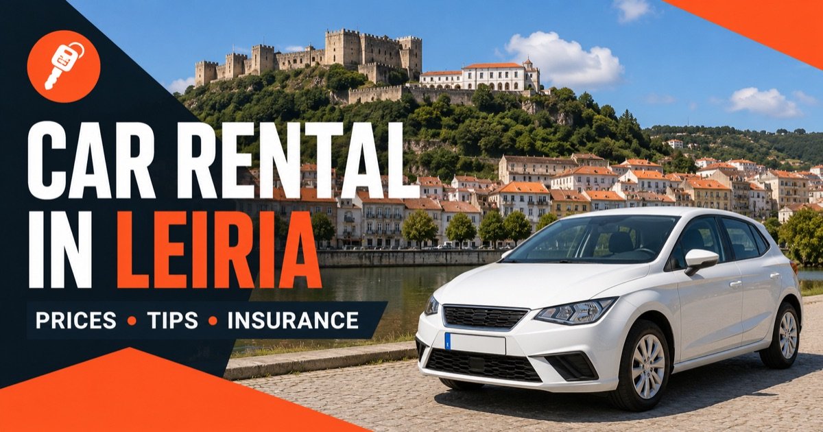 Car Rental In Leiria - local scene with a white rental car and an orange car-key icon