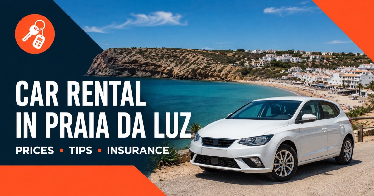 Car Rental In Praia Da Luz - local scene with a white rental car and an orange car-key icon