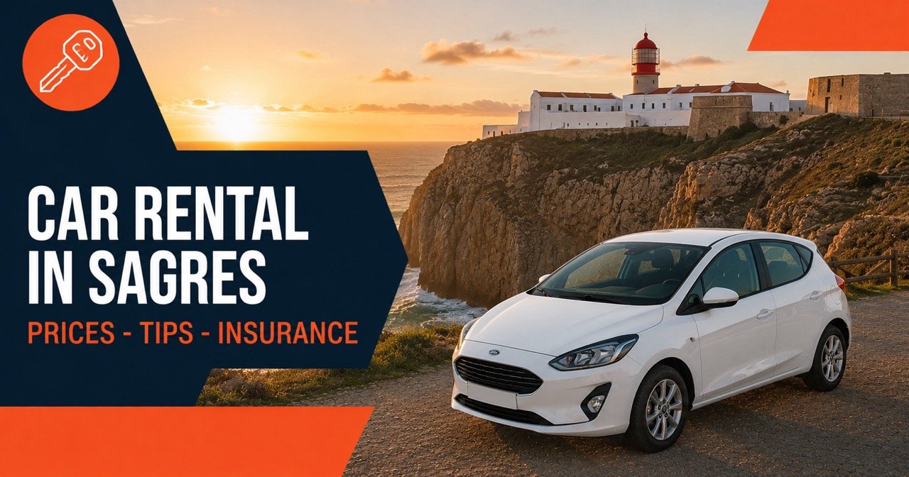 CAR RENTAL IN SAGRES — Sagres, white car and orange car-key icon