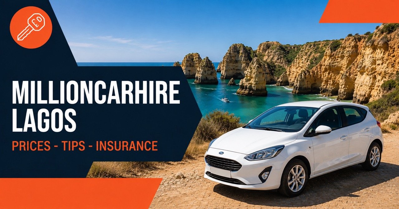MILLIONCARHIRE LAGOS — Lagos Algarve, white car and orange car-key icon