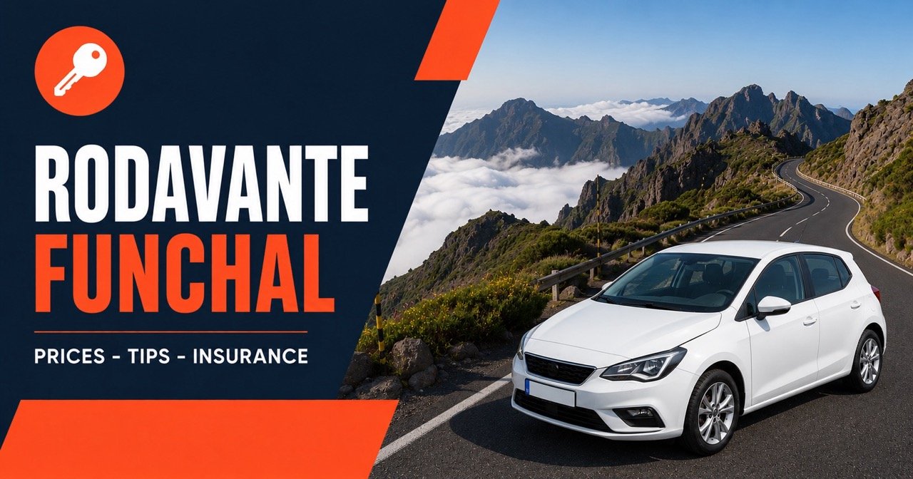 RODAVANTE FUNCHAL — Madeira, white car and orange car-key icon