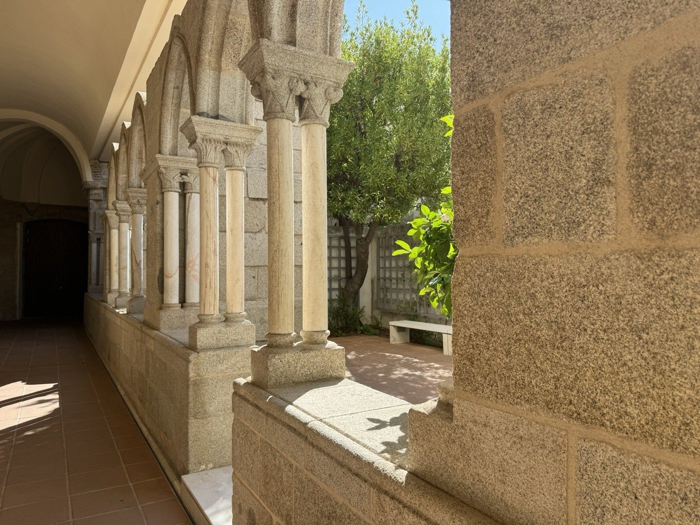Granite cloister arches at the Church of St. Francis in Évora, Portugal