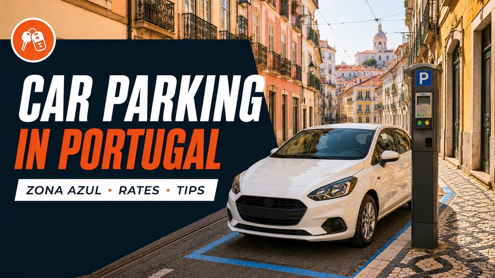 Parking in Portugal — Lisbon street with zona azul bays and parking meter