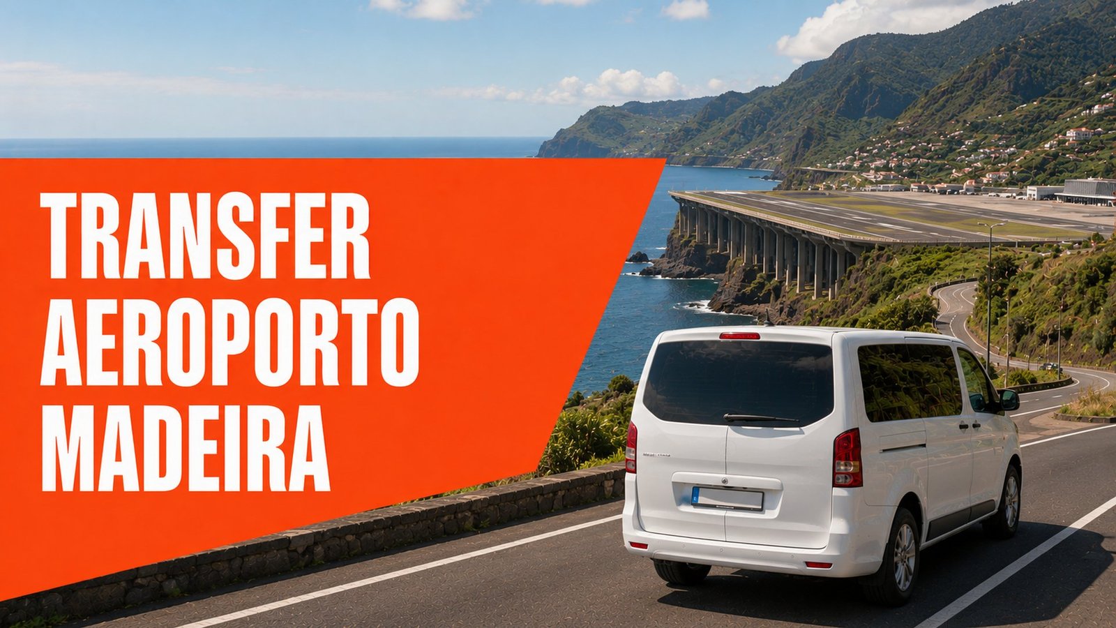 Transfer aeroporto Madeira – carrinha na estrada costeira junto à pista do aeroporto