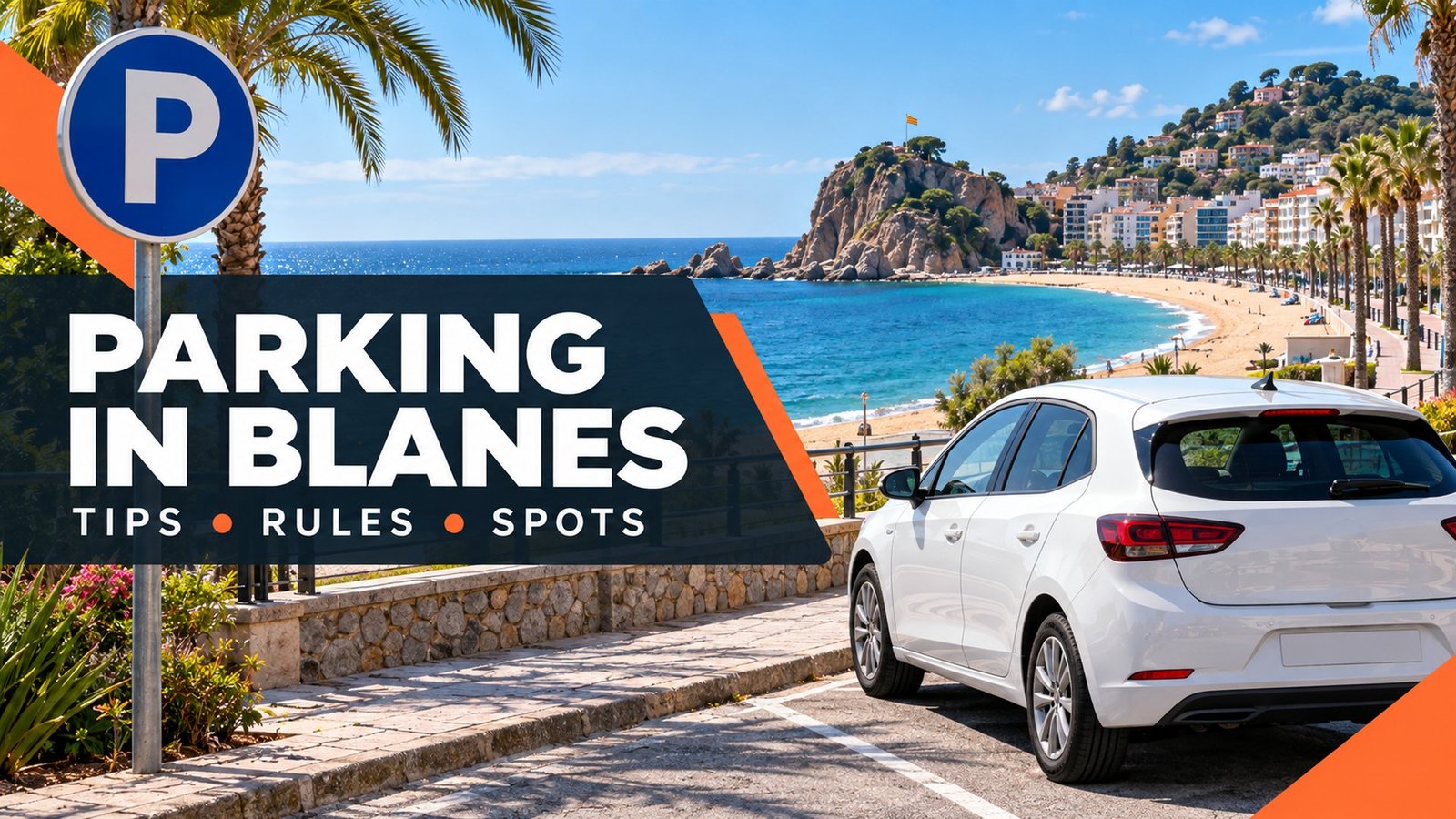 Parking in Blanes – seafront promenade and Sa Palomera rock on the Costa Brava