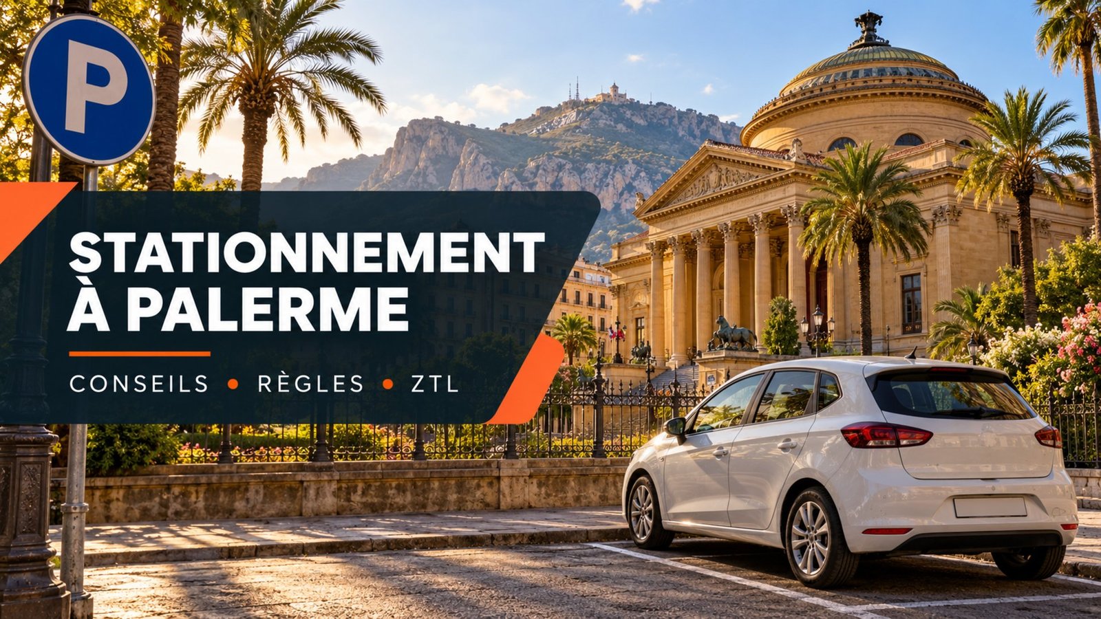 Stationnement à Palerme – voiture de location devant le Teatro Massimo