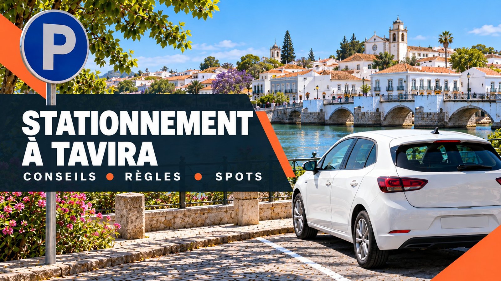 Stationnement à Tavira – le pont romain sur le Gilão et la vieille ville