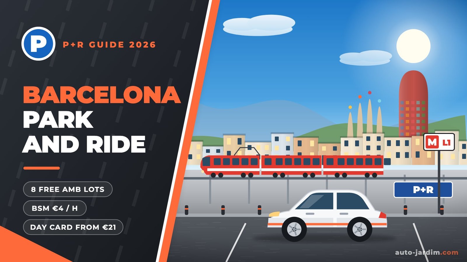 Barcelona park and ride 2026: metro train, P+R car park, Torre Glòries and Sagrada Família