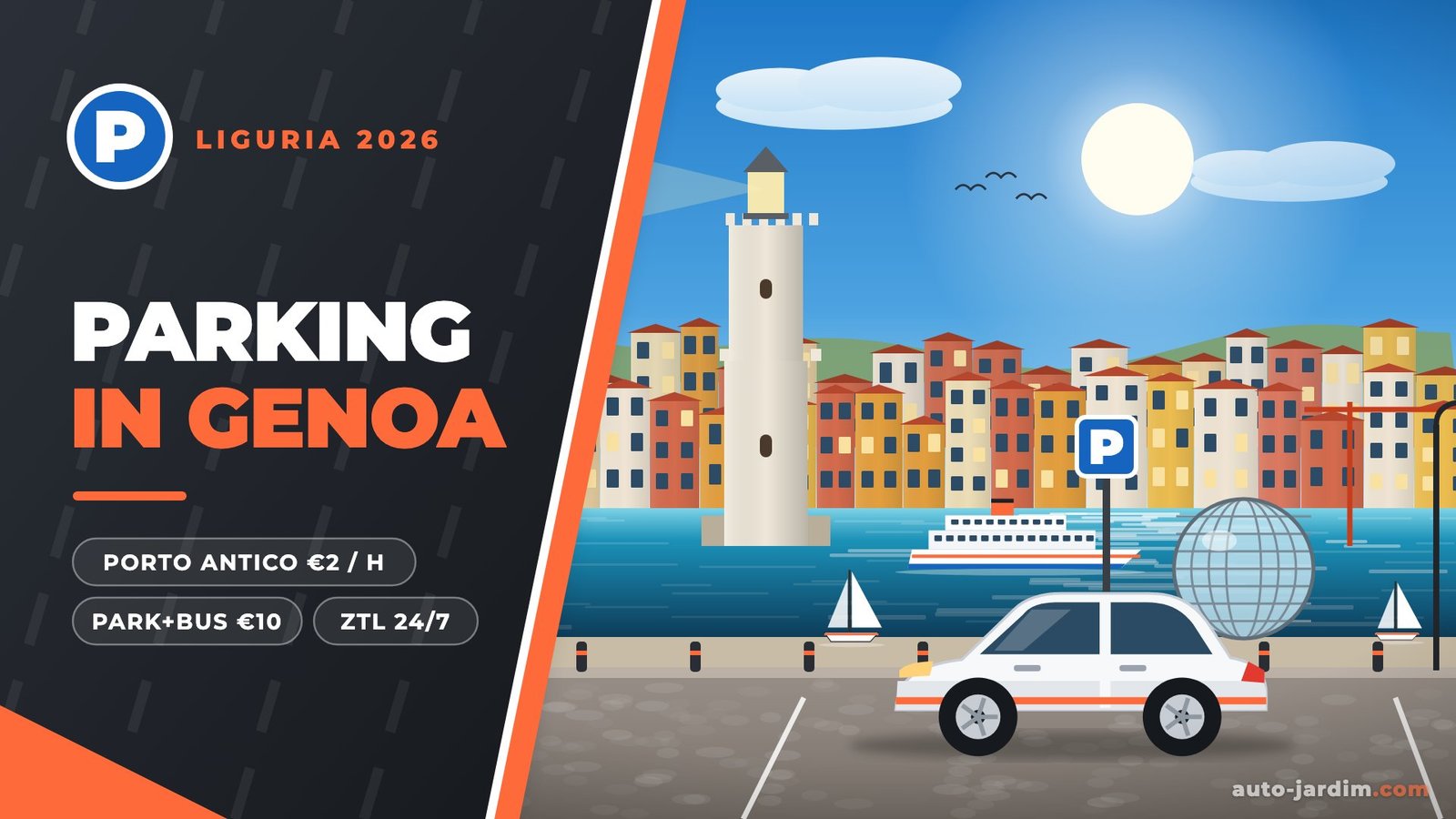 Parking in Genoa 2026: La Lanterna lighthouse, Porto Antico and the Biosfera
