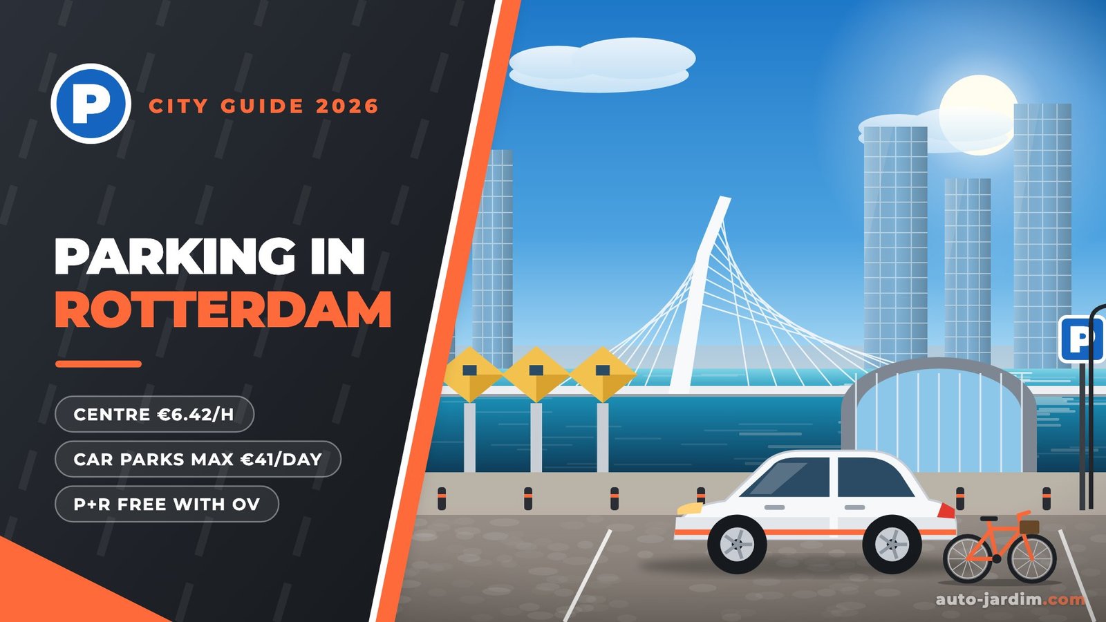 Parking in Rotterdam 2026 – Erasmus Bridge, cube houses and Markthal illustration