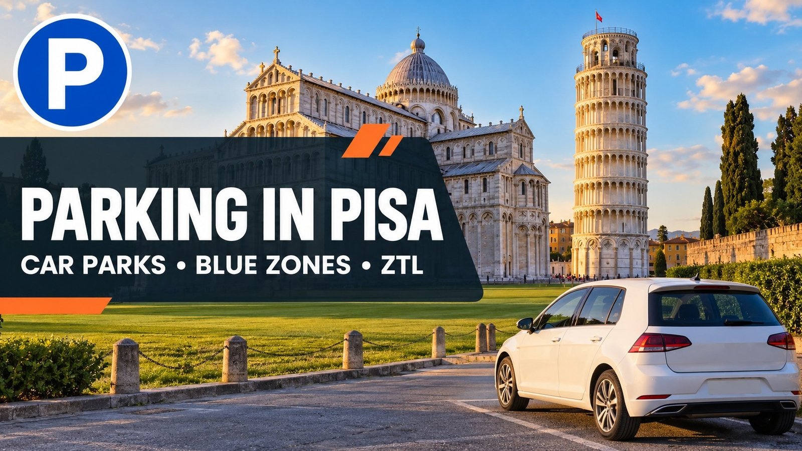 Parking in Pisa: car parked near Piazza dei Miracoli with the Leaning Tower