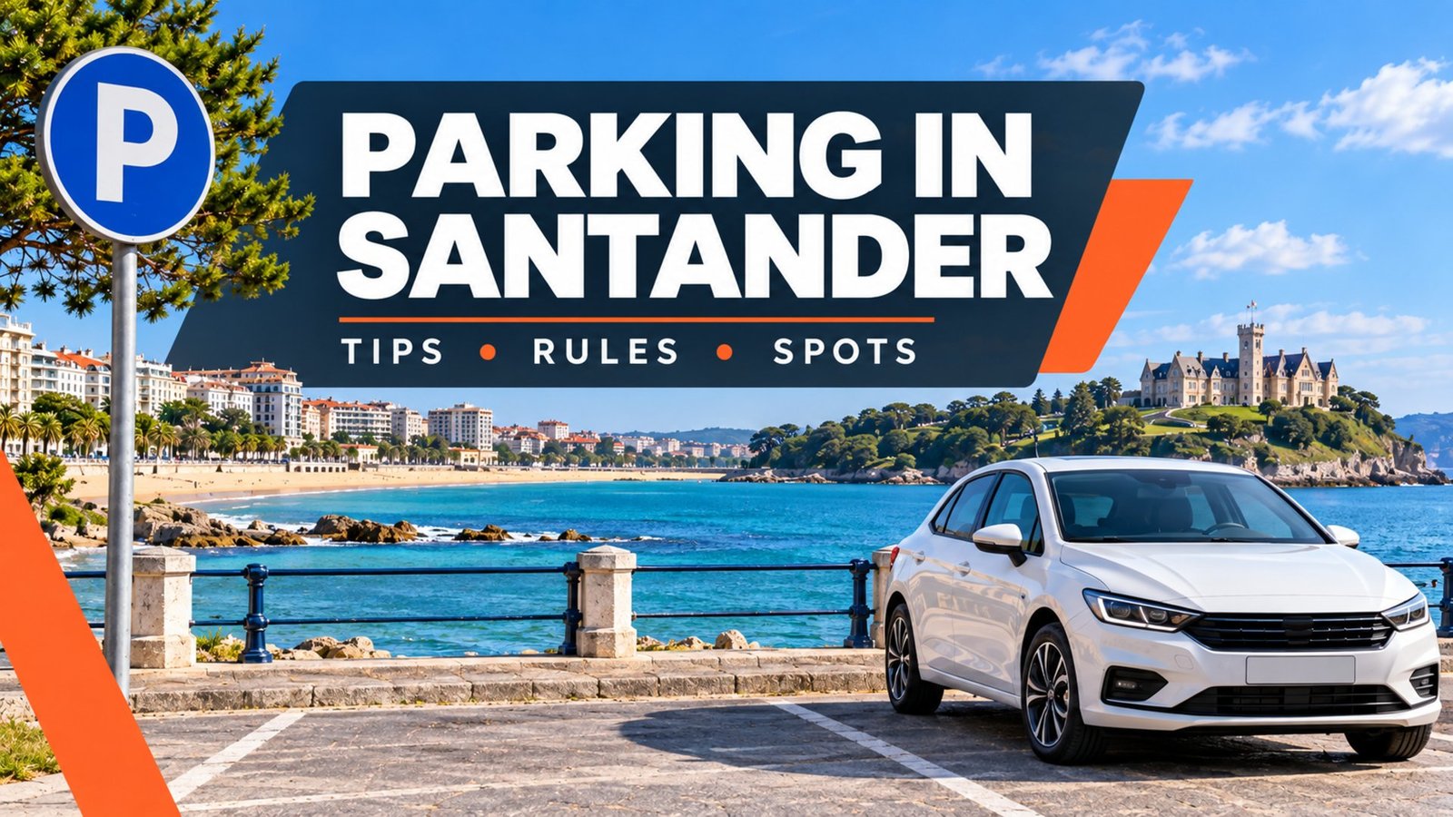 Parking in Santander – bay promenade with the Palacio de la Magdalena