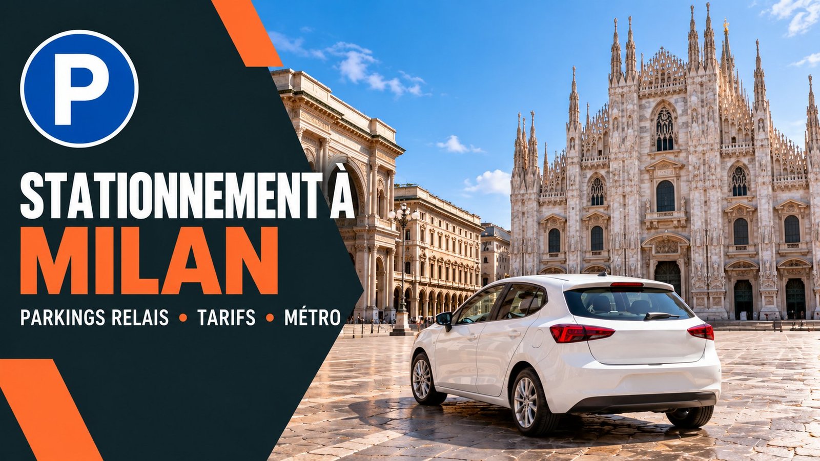 Parkings relais à Milan – Duomo de Milan et une voiture de location blanche