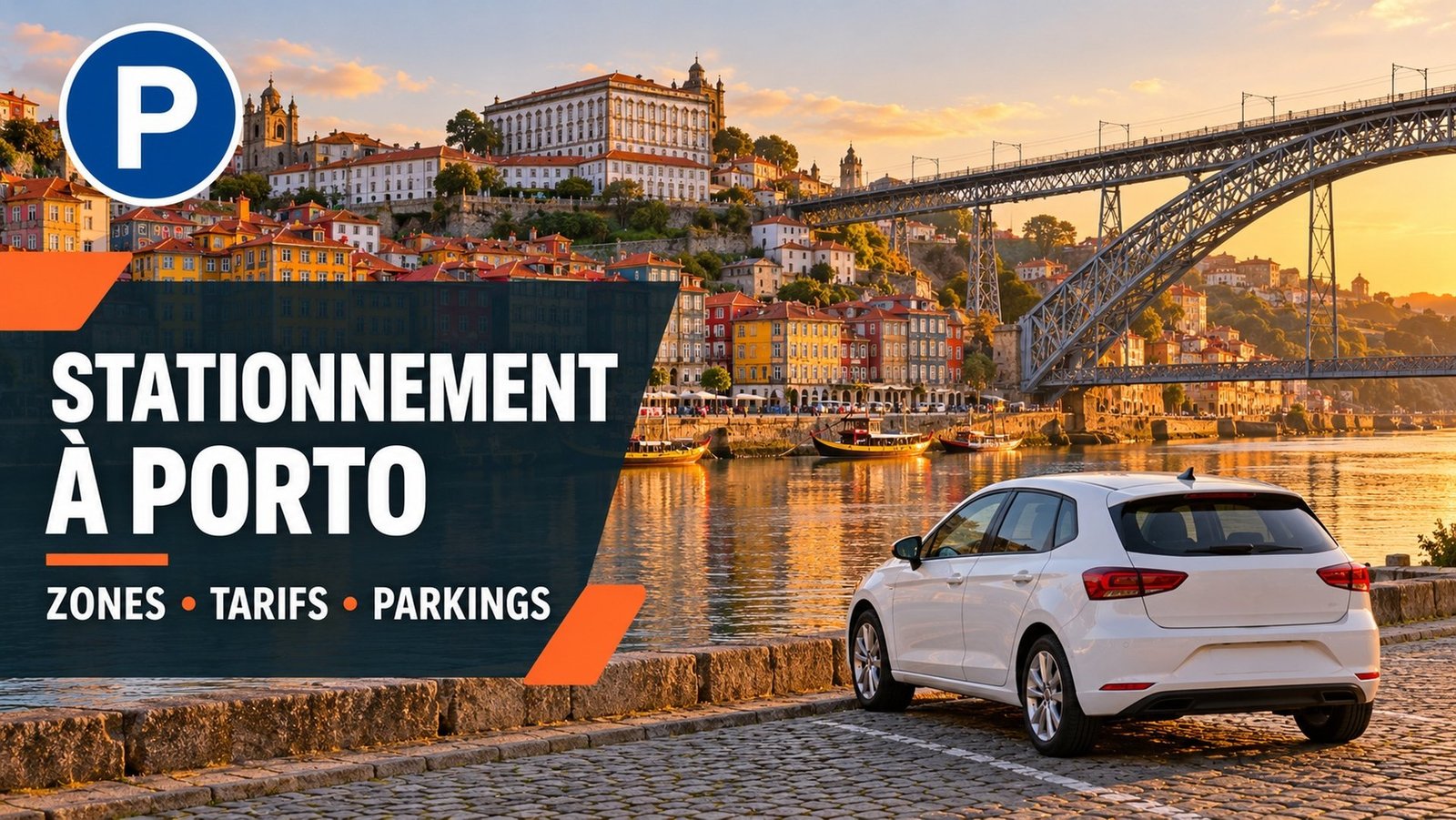 Stationnement à Porto : voiture garée sur les quais de la Ribeira, face au pont Dom-Luís I